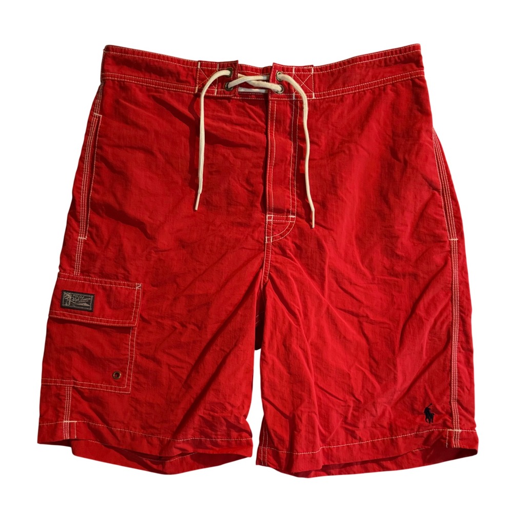Polo Ralph Lauren Swim Trunks Mens Small Red Board Shorts Cargo Pocket Pony Logo